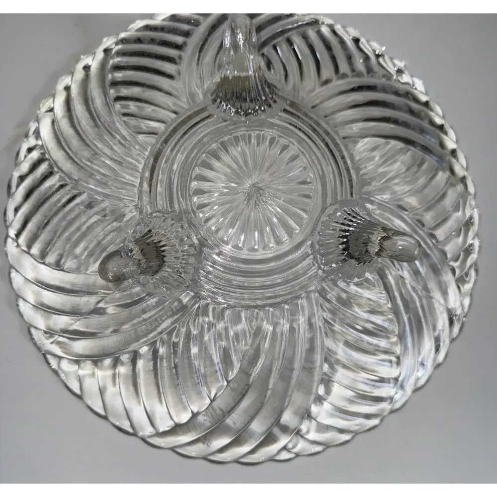 Vintage Anchor Hocking Round 3-footed Clear Swirl Pattern 8.5